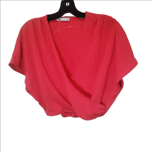 Zara Gathered Waist Wrap Red Blouse